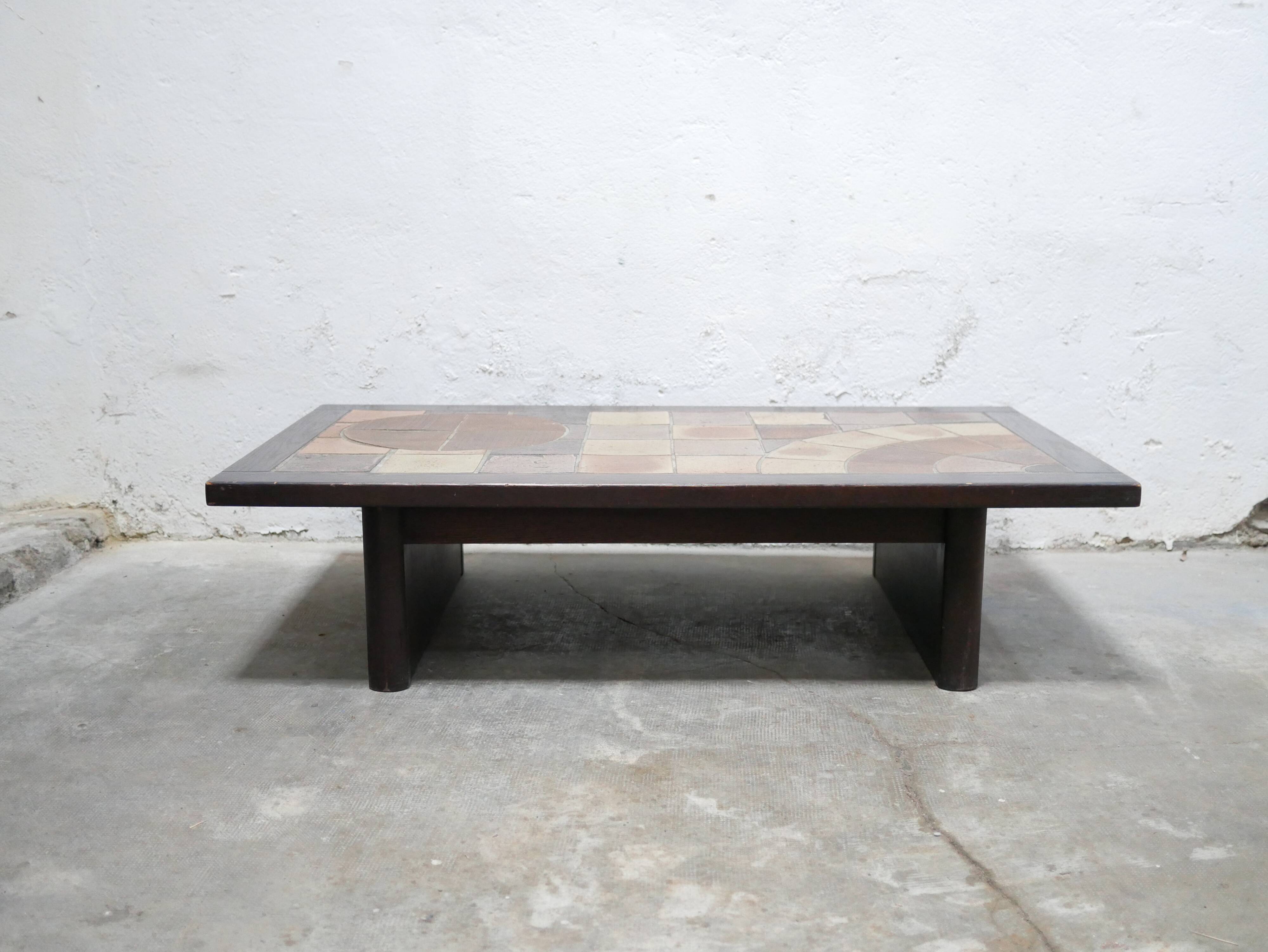 Vintage wood and ceramic coffee table