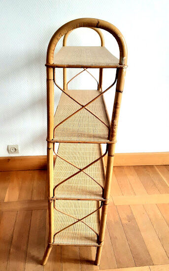 Rattan shelf on feet, vintage work 1960