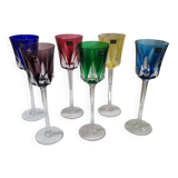 6 colored stemmed glasses in Sèvres crystal, 1980