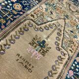 Distressed Turkish Rug 122x79 cm Vintage Shabby, Wool Tribal Blue, Beige Small