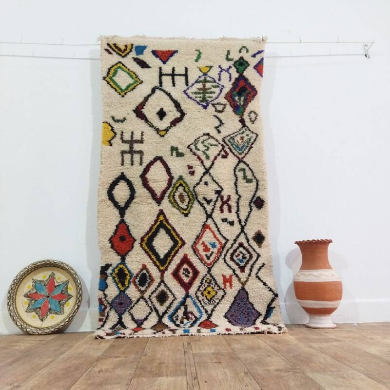 Handmade wool Berber rug 195x100 cm