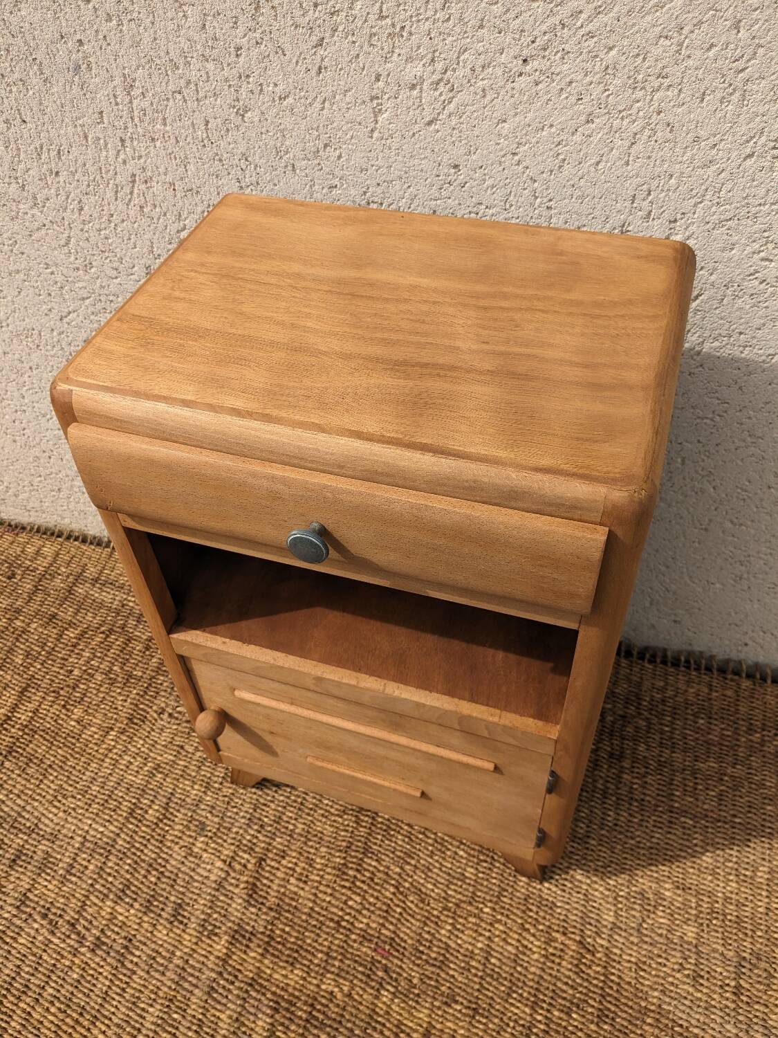 Vintage bedside table with compass legs