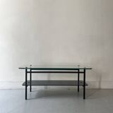 table basse en verre et métal noir, 1950