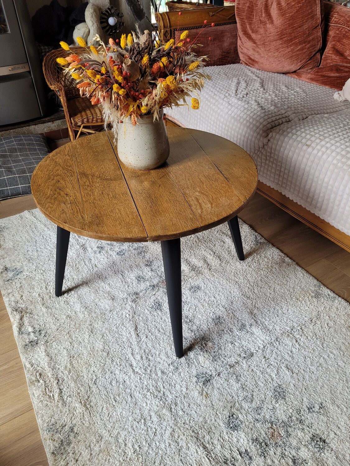 Round wooden coffee table