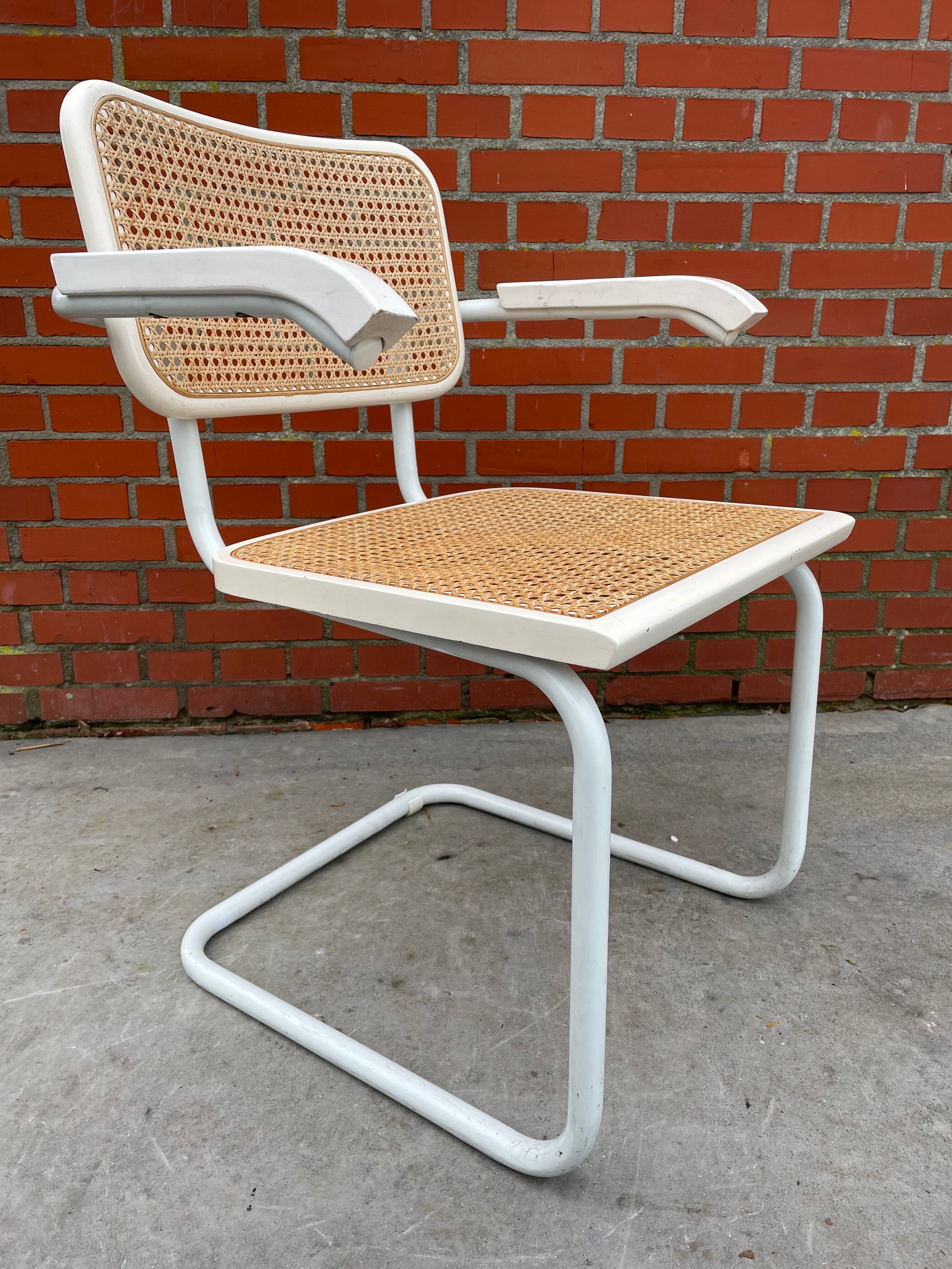 Cesca chair model with armrest in white