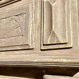 Imposing fireplace mirror in carved and painted wood, 19th century.