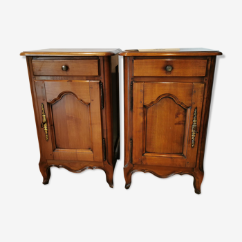 Pair of french cherry bedside and French oak stamped René Trotel