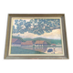 Large naive oil painting signed Medrano: rice field and buffalo, village with roofs of