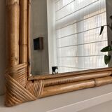 Bamboo rattan mirror from the 70s, French Riviera.