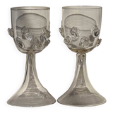 Pair of green wine goblets - dots
