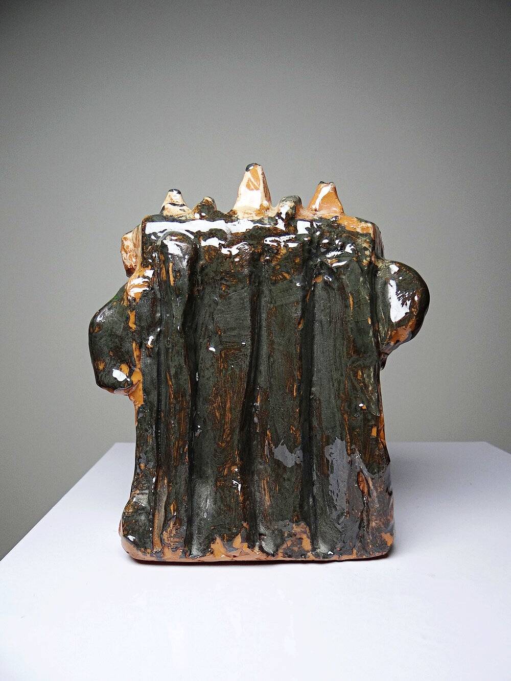 Modern anthropomorphic sculpture in glazed terracotta, vintage 70-2000.