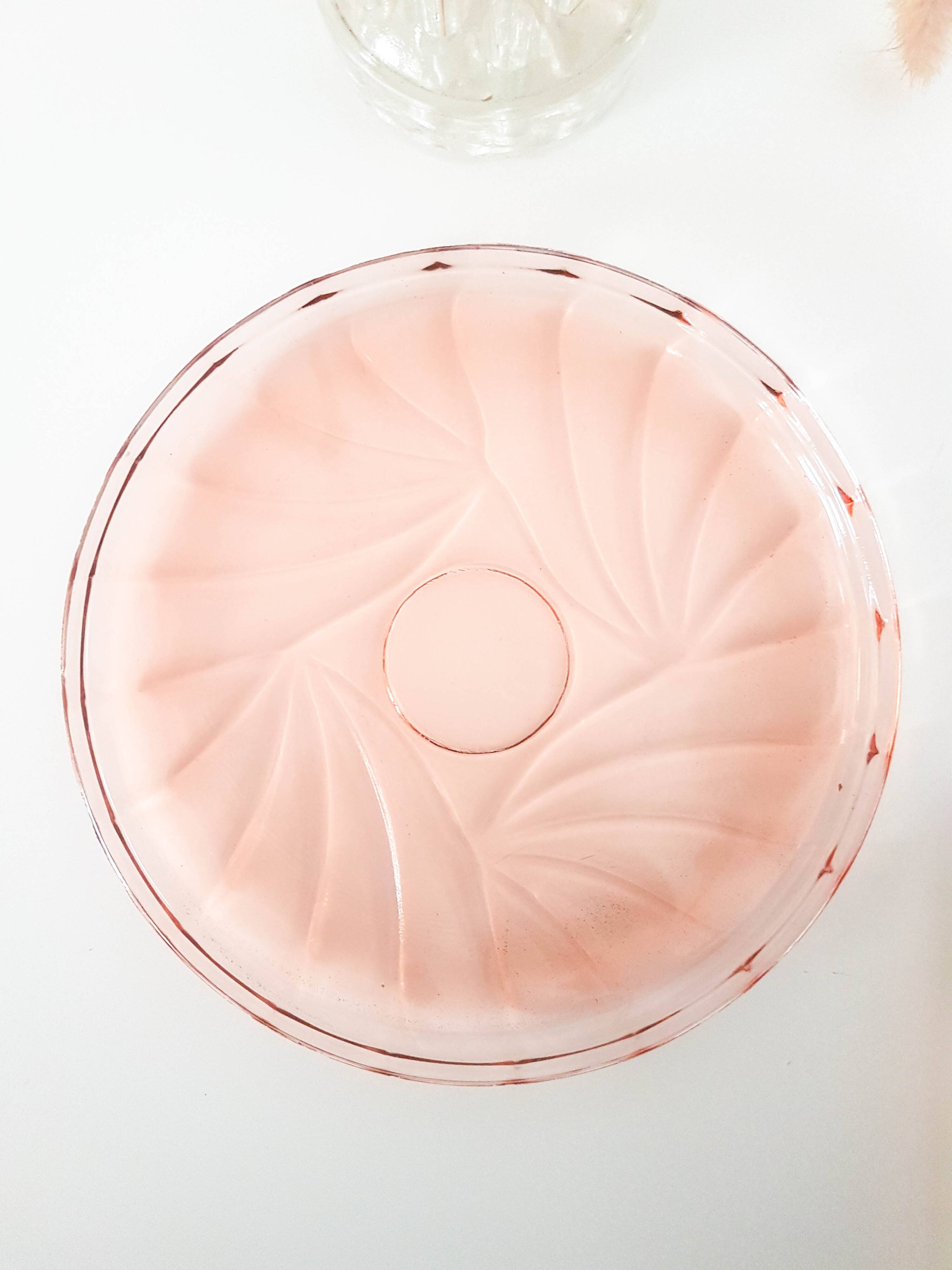 Vintage pink glass dish ART DECO style 1950