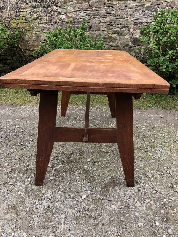 Table vintage René Gabriel en chêne d’époque reconstruction.