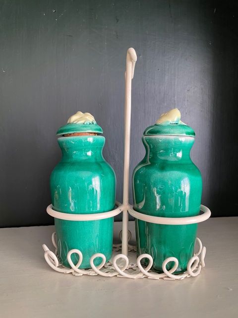 Oiler vintage vinegar 1950 ceramic and perforated metal