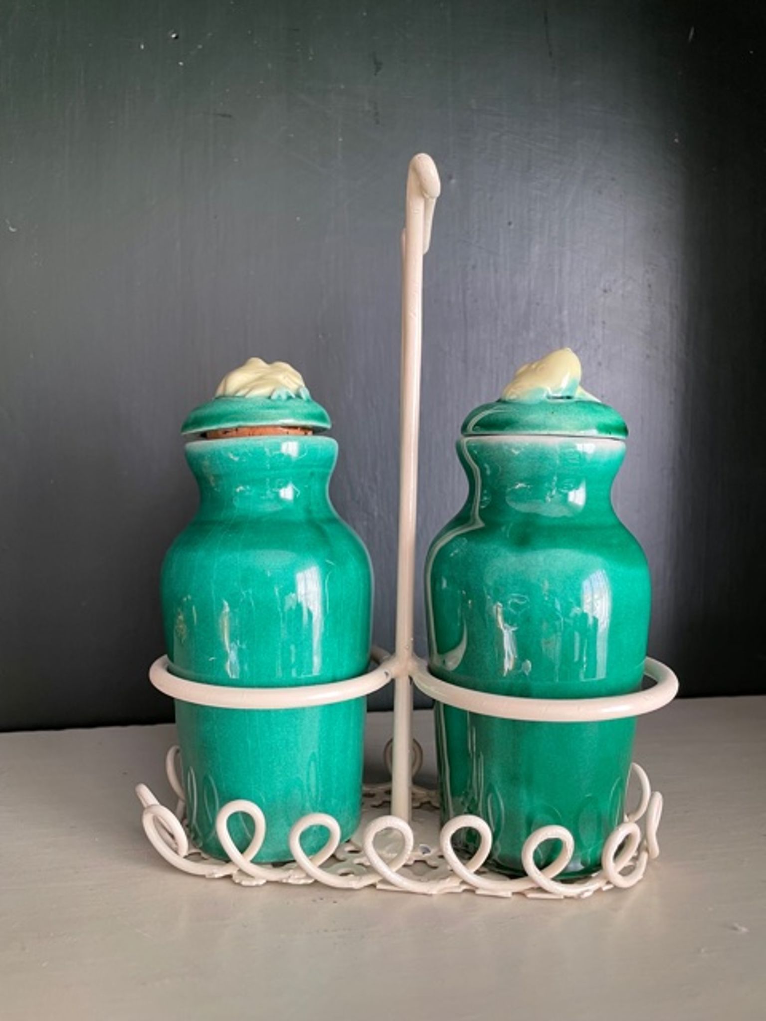 Oiler vintage vinegar 1950 ceramic and perforated metal