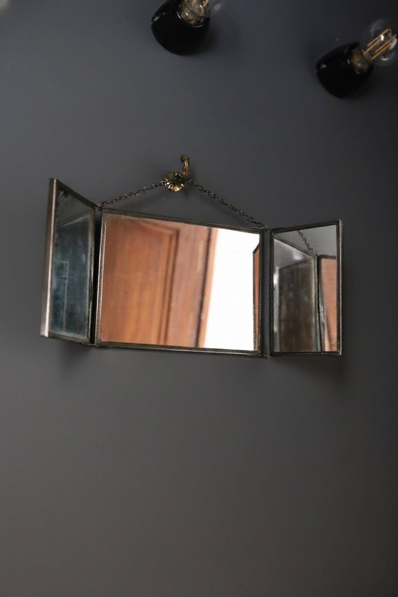 Antique barber triptych mirror, Art Nouveau, circa 1900