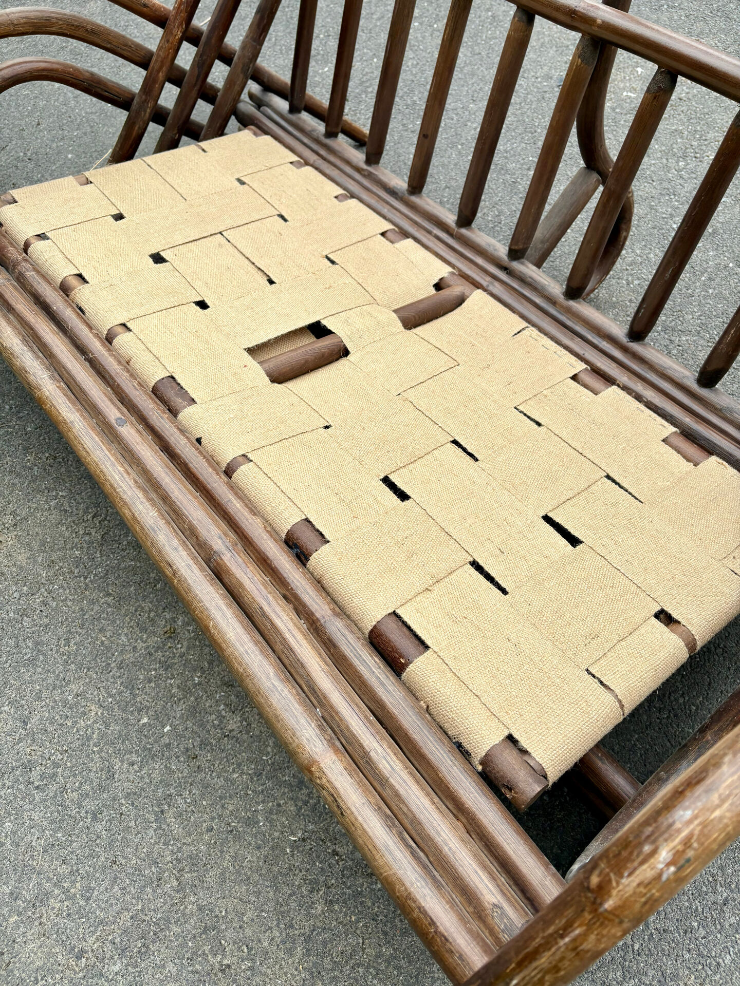 Banquette vintage en rotin - années 70