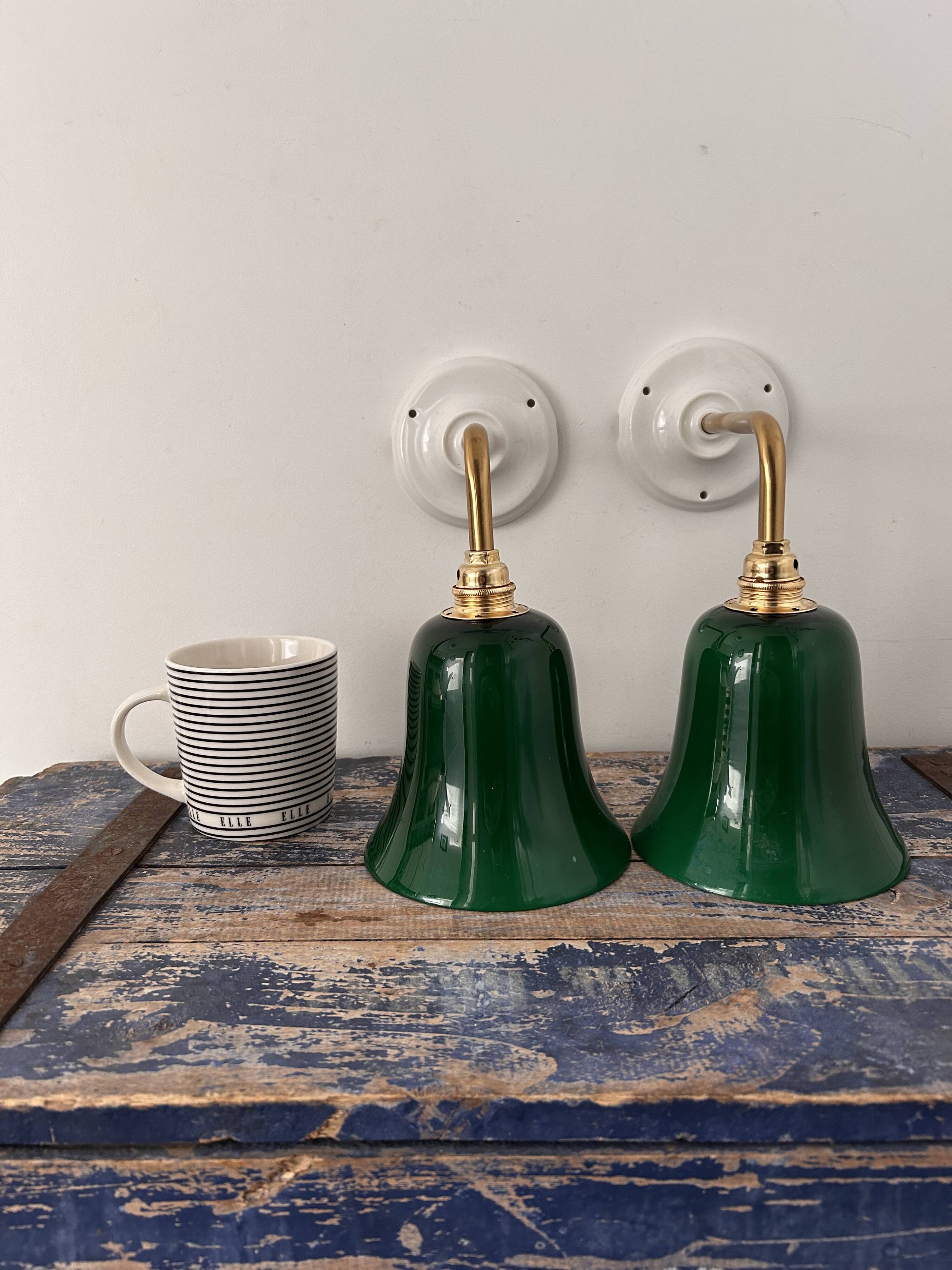 Pair of green opaline wall lights