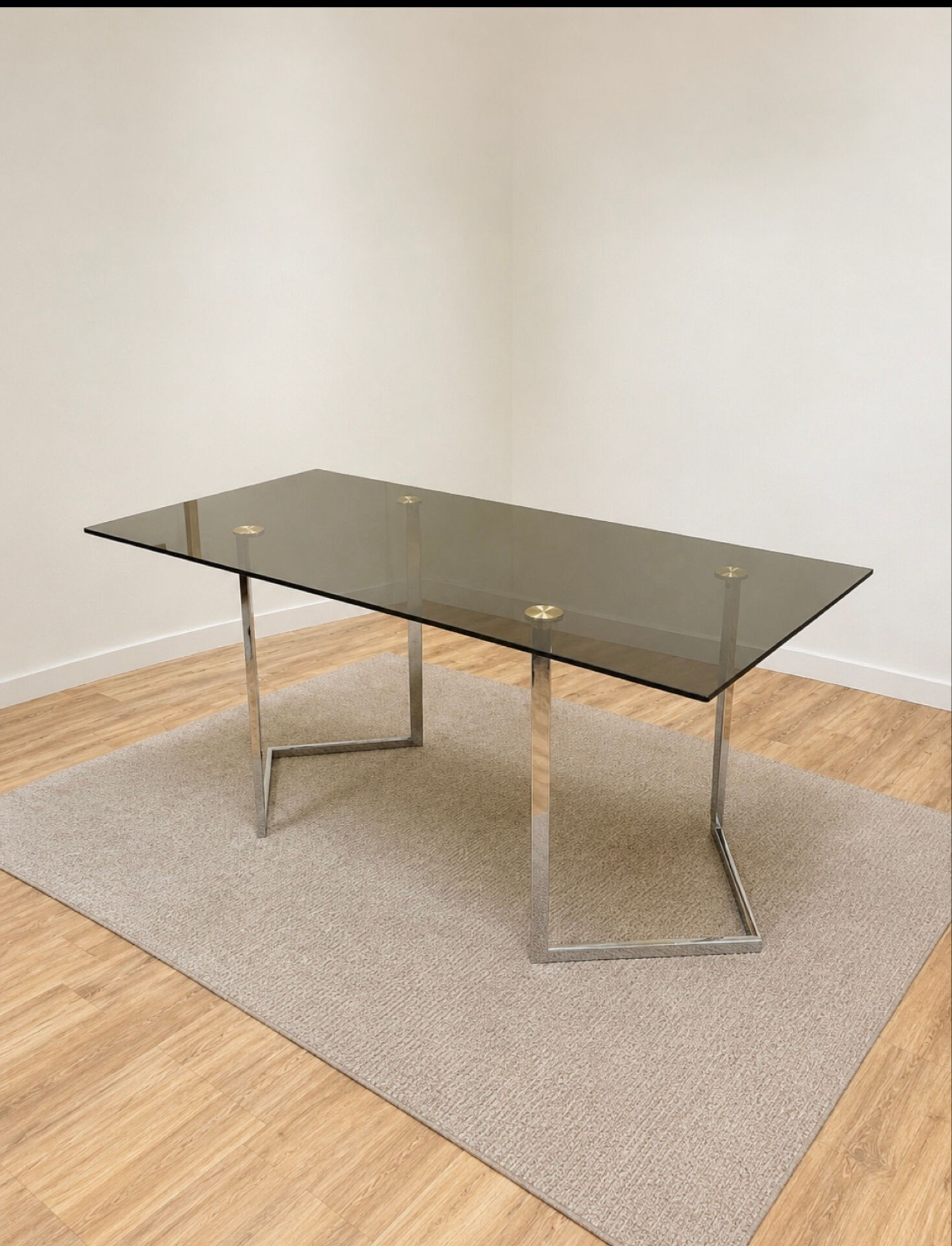 Table, 1970s Italian design, chrome and smoky green.