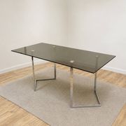 Table, design des années 70 style italien, chrome et vert fumé