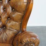 Antique Baroque Sheepskin Leather Chesterfield Armchair