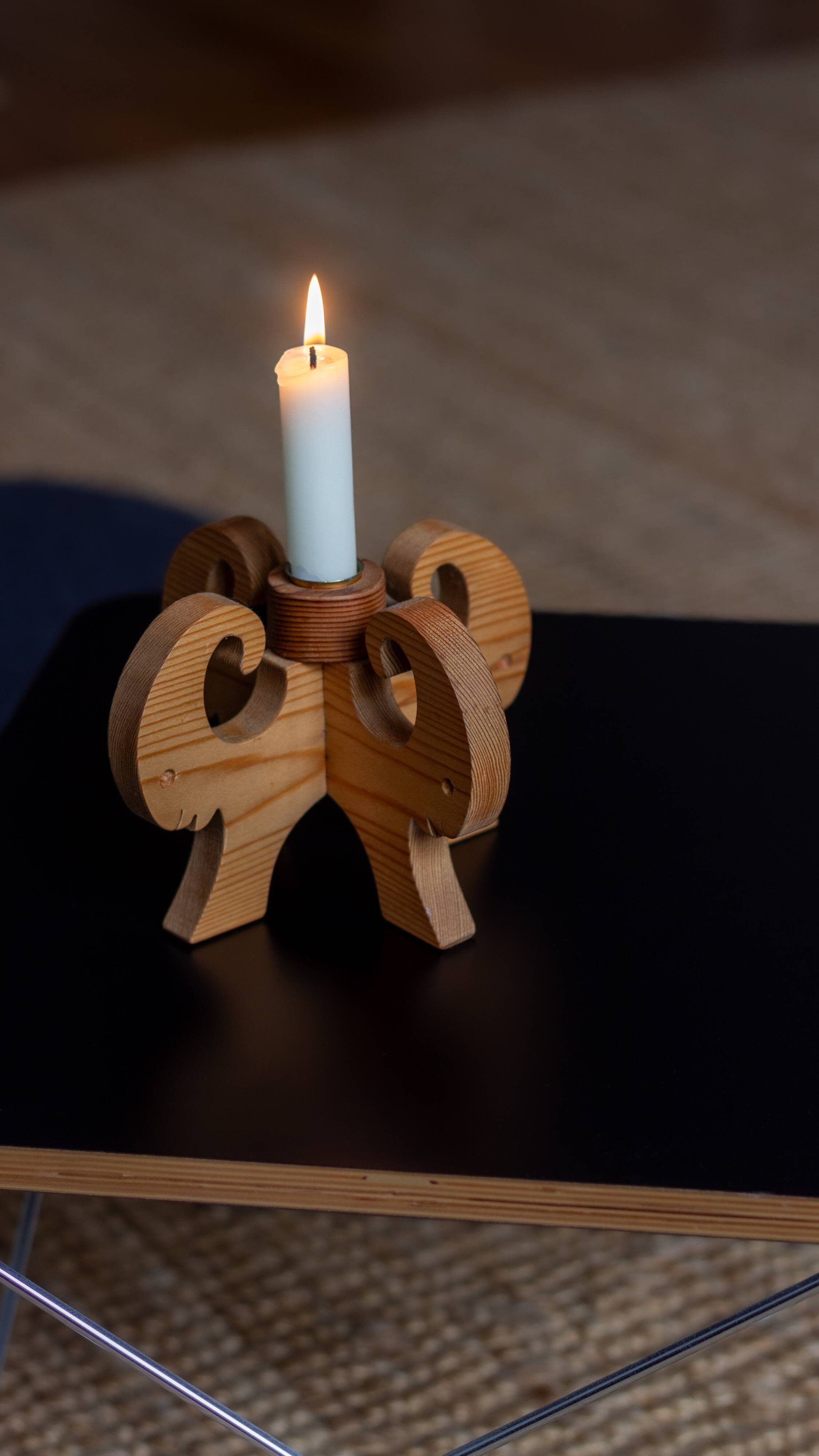 Wooden Christmas candle holder with four goat heads, Sweden, 1970s
