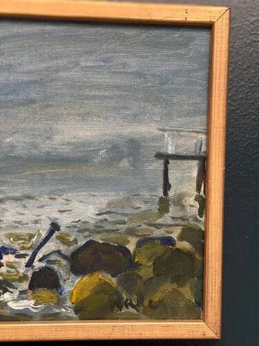 Huile sur toile originale "Rivière" par Lars Herder vintage et encadrée 37×28cm