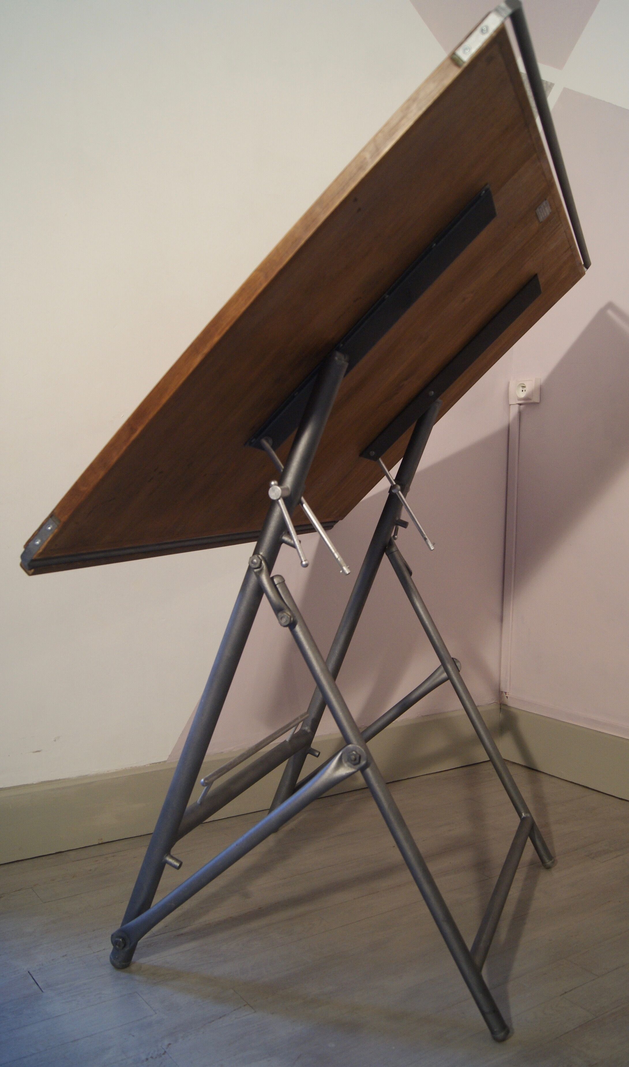 Industrial architect's drawing table wood and iron 50s vintage