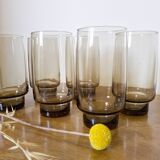 Set 6 smoked glasses with orangeade, 70s
