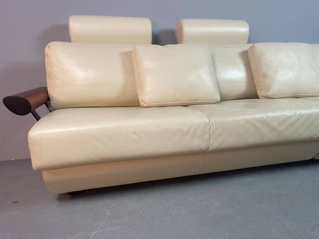 Exceptional Mid-Century Frighetto Italian Cream Leather Landscape Sofa with
