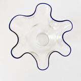 Blue-edged blown glass handkerchief vase