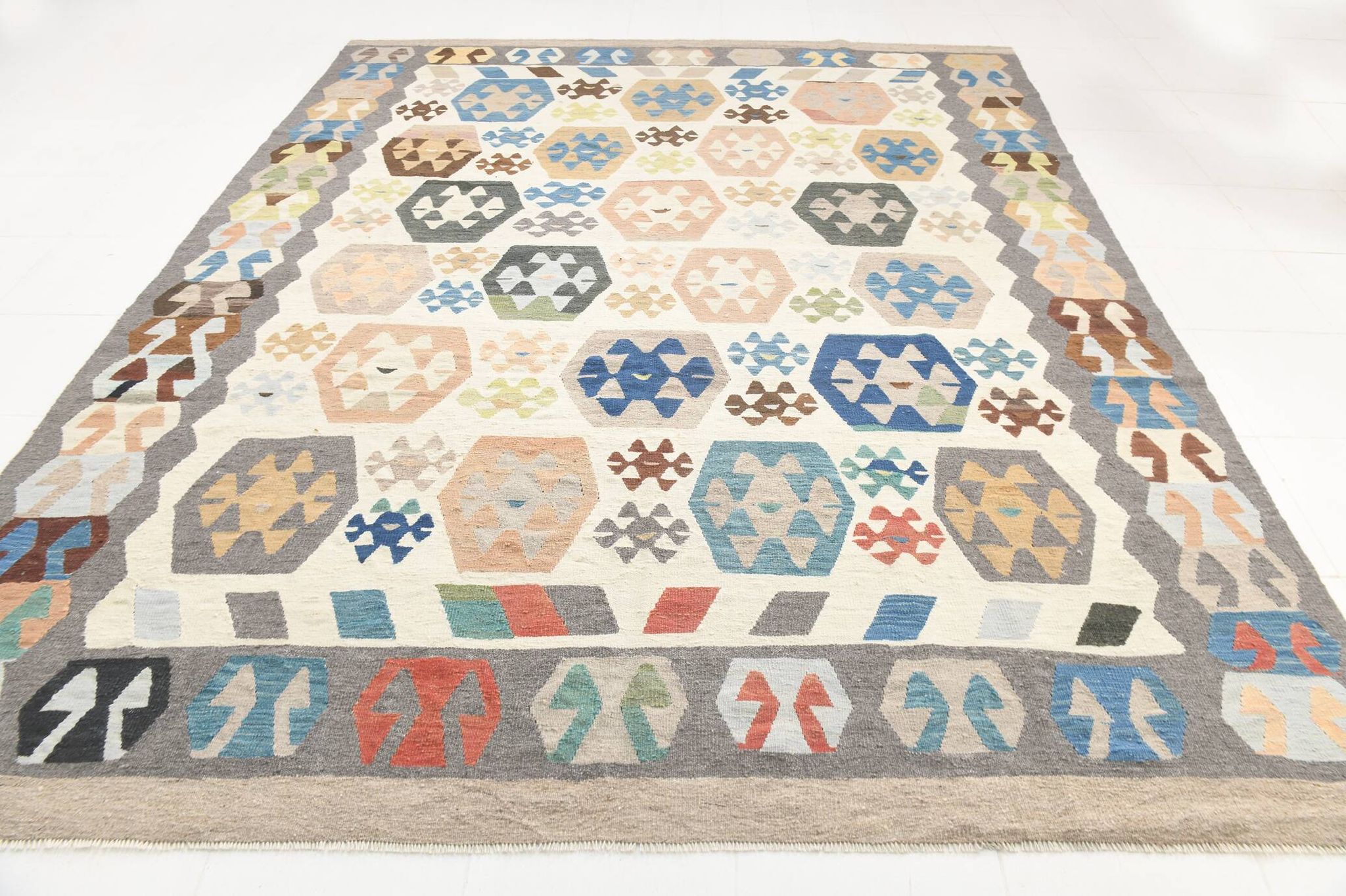 9x11 Geomtric Rare Style Luxury Kilim Rug, Large Area Vintage Kilim Rug