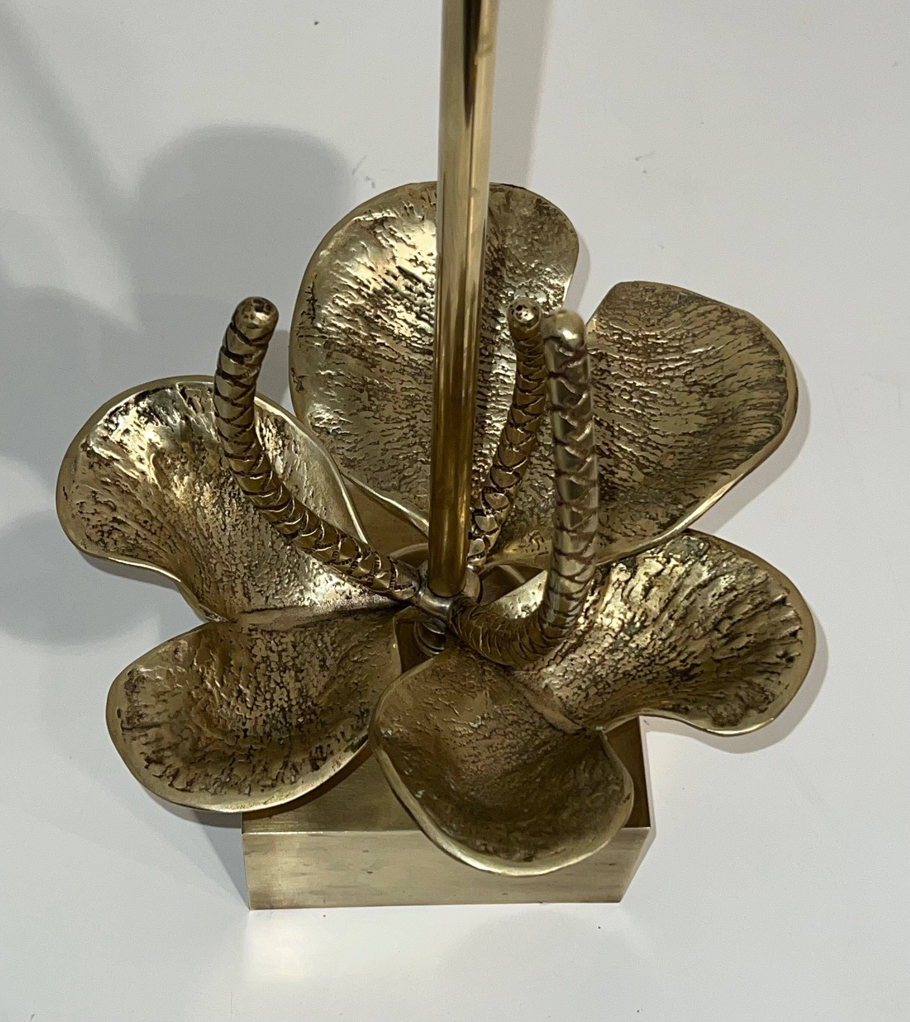 Bronze and brass lily pad lamp attributed to Maison Charles. Circa 1970.