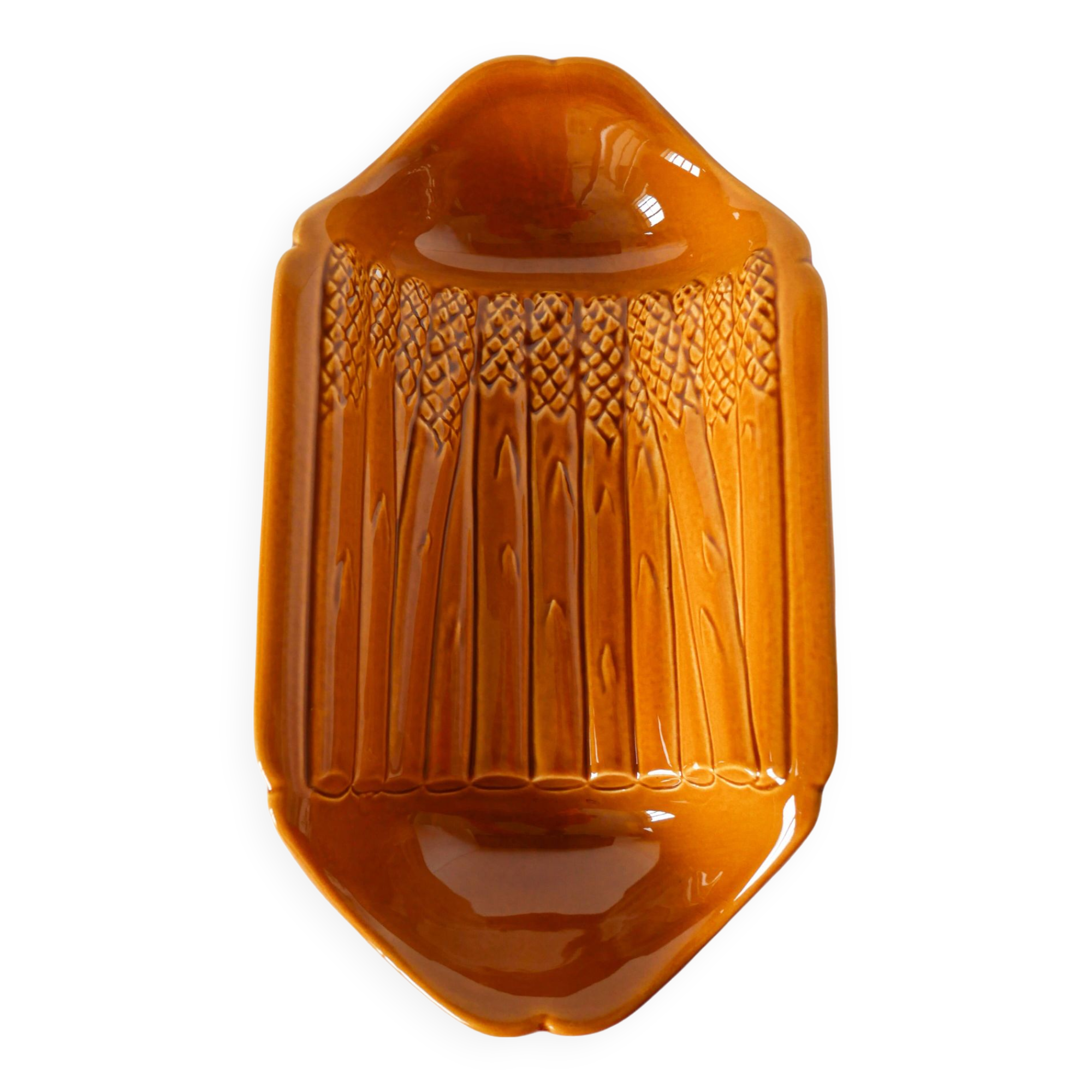 Asparagus dish in yellow slip, Digoin, 1960