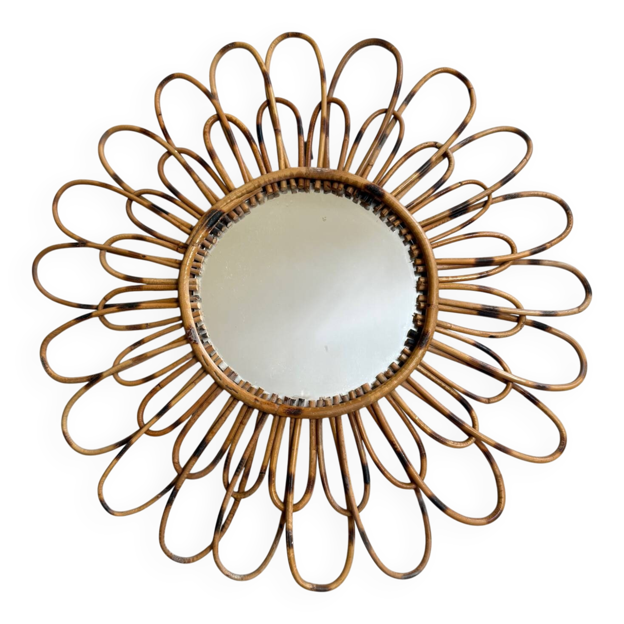 1950s French rattan sun mirror
