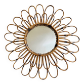 Miroir soleil en rotin, France années 50