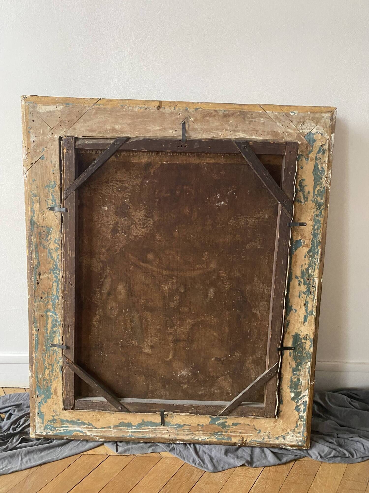 Louis XV table oil on canvas frame with gold leaf.