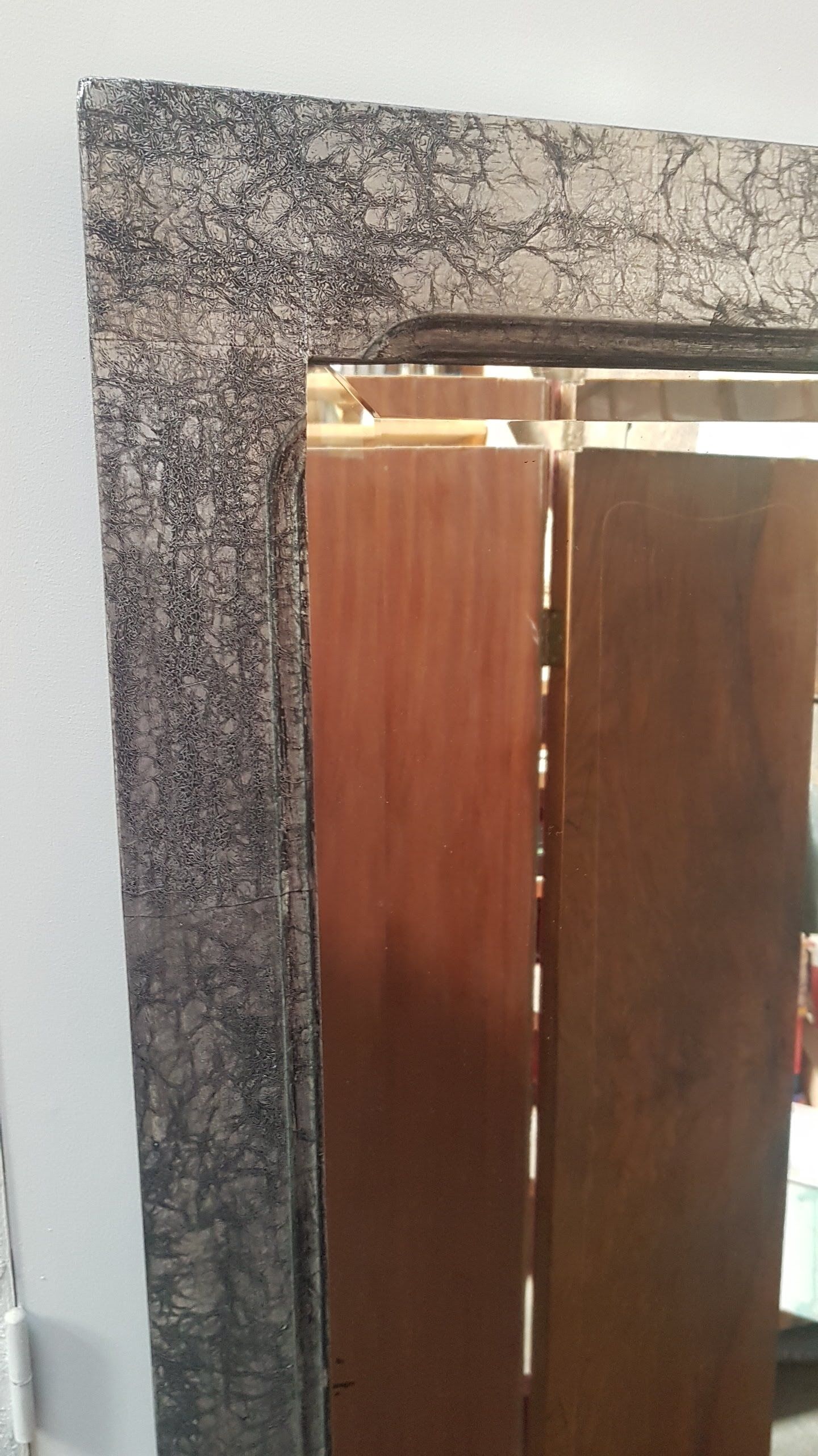 Antique mirror beveled restyled silver patinated black 58x159cm