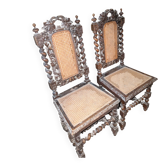 Pair of Neo-Renaissance ceremonial chairs – Carved wood and twisted columns
