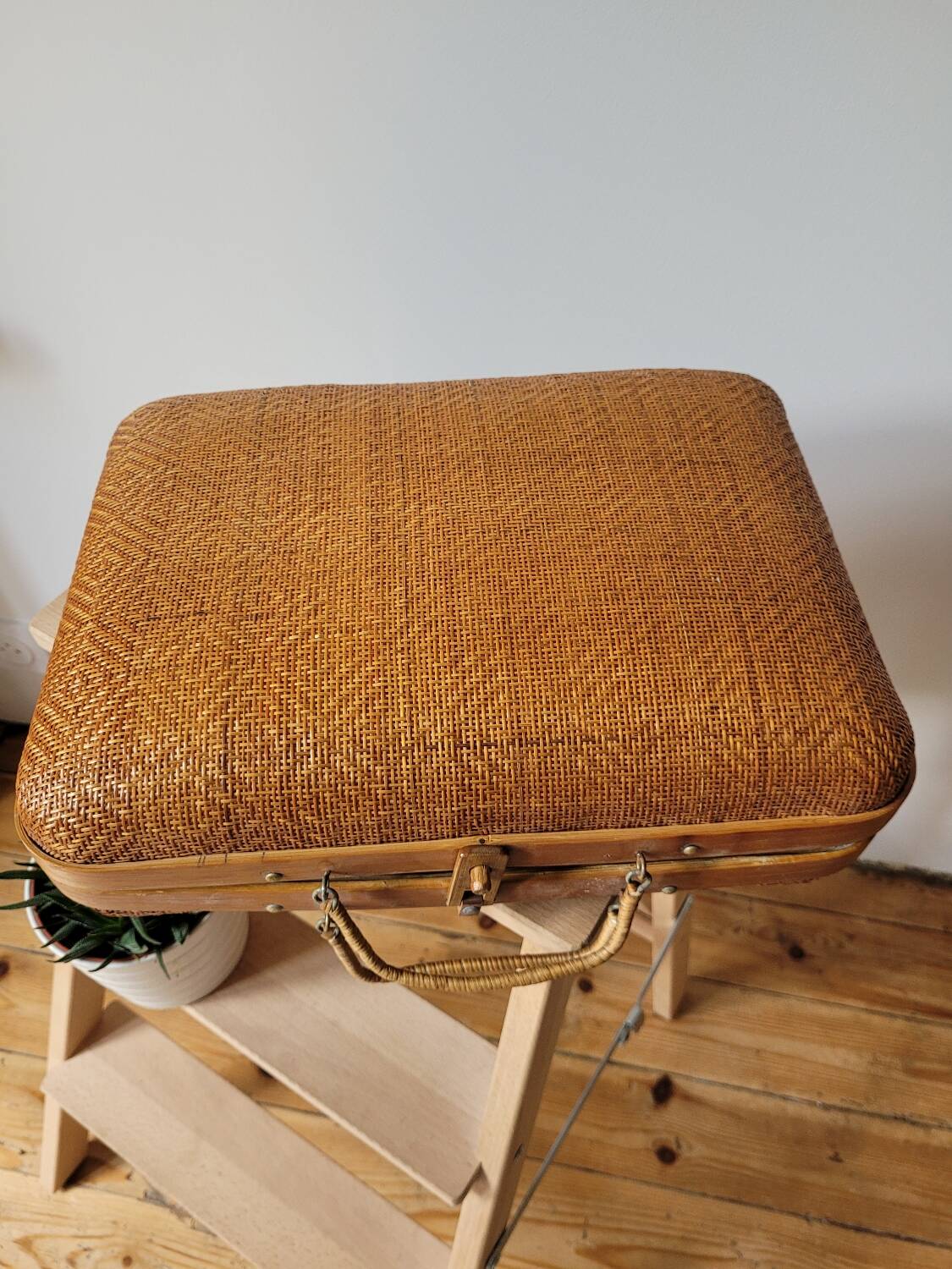 60s woven bamboo suitcase