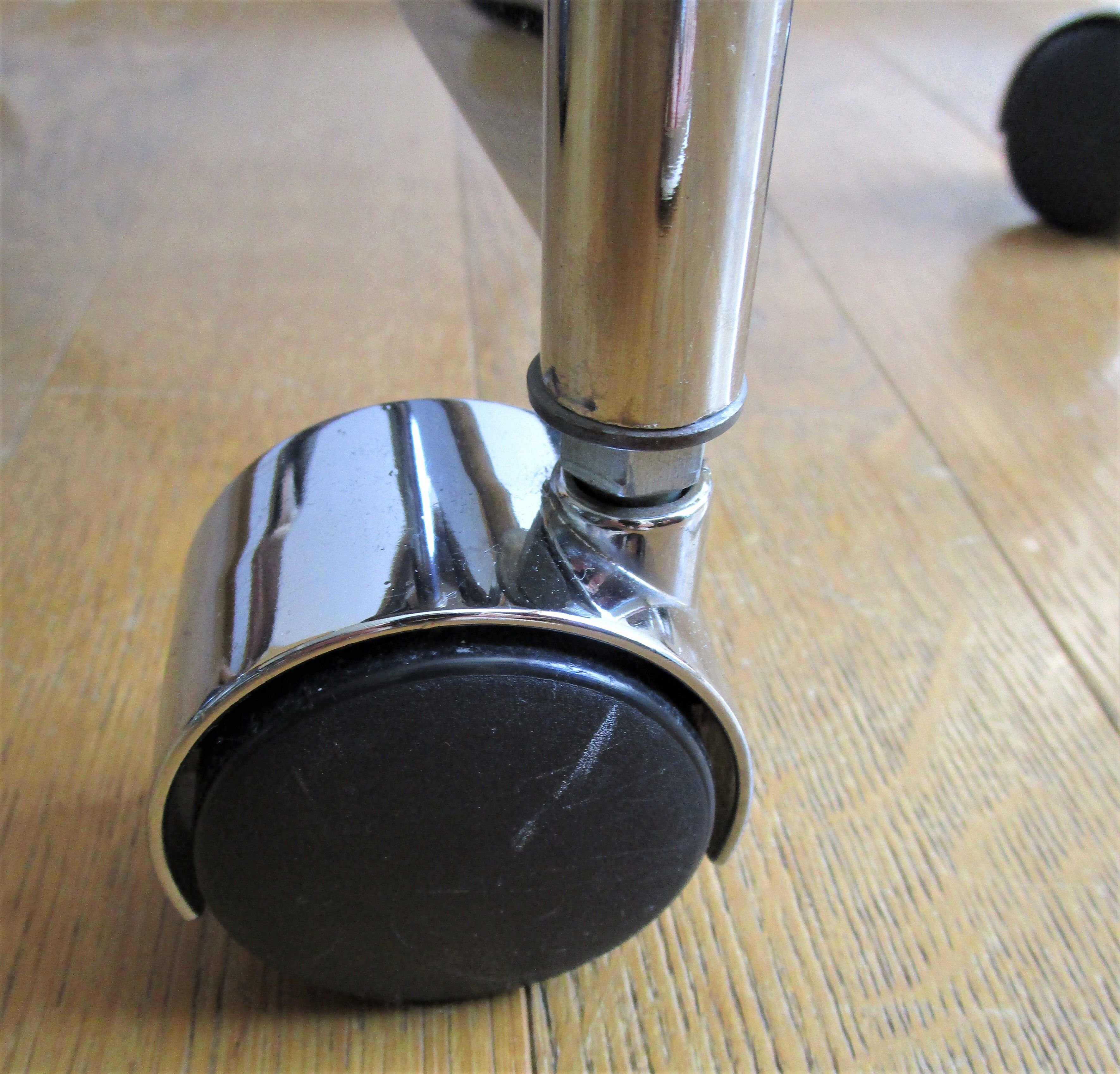 Adjustable office stool foot chrome wheels sitting vintage fabric