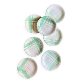 Set of 7 vintage dessert plates, Montréal green model by Salins.