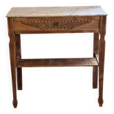 Old solid wood console with marble - 1 drawer