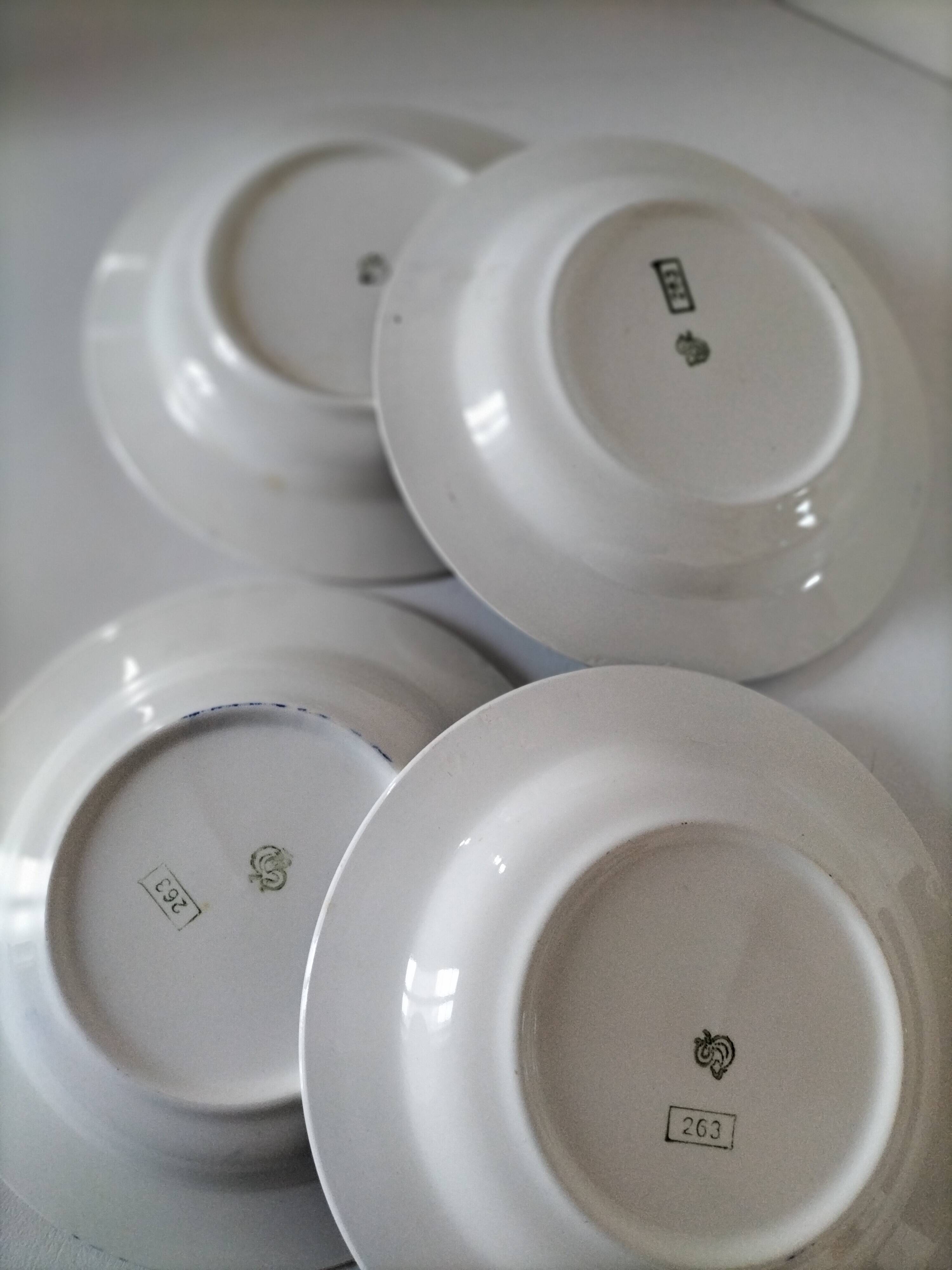 Set of 4 vintage navy blue soup plates