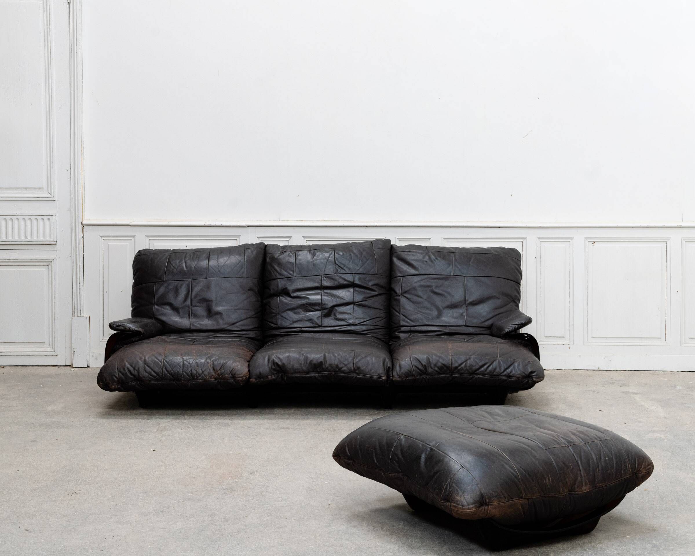 Canapé vintage Marsala pour Ligne Roset en cuir marron, 1980