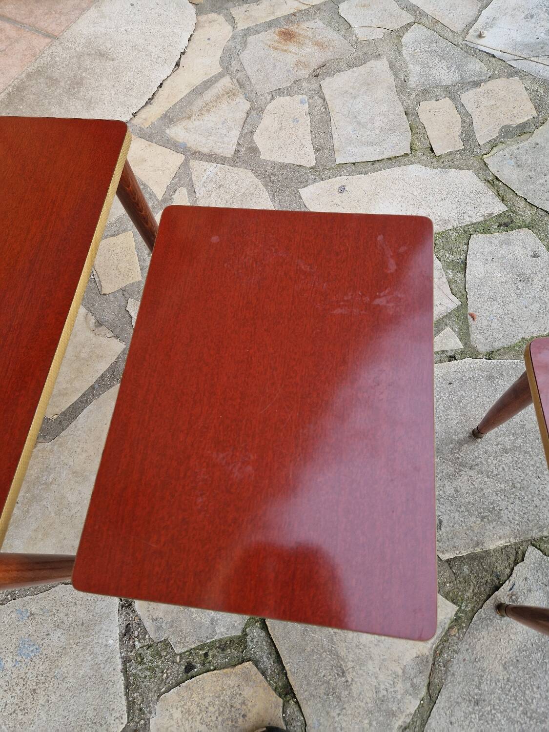 Vintage 1960s nesting coffee table.  
Large table: 54x32 H 41  
Medium