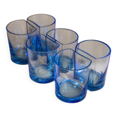 Set of 6 vintage blue drinking glasses with curved design, Pitti Studio, Italy, 1980s.