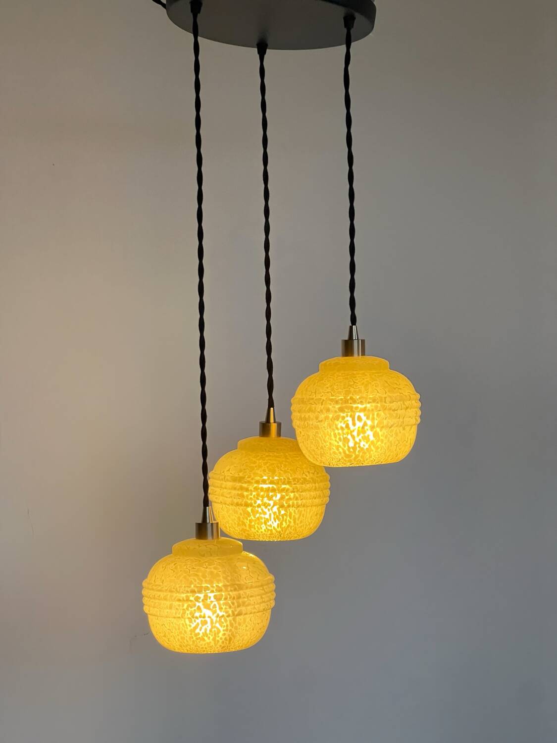 Clichy vintage yellow triple globe pendant light