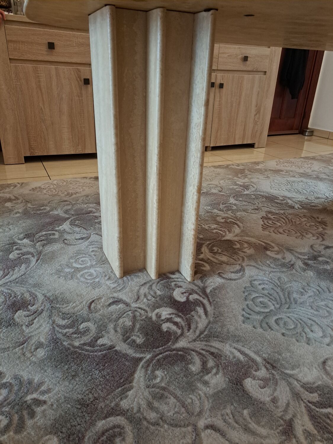 Travertine dining table.
