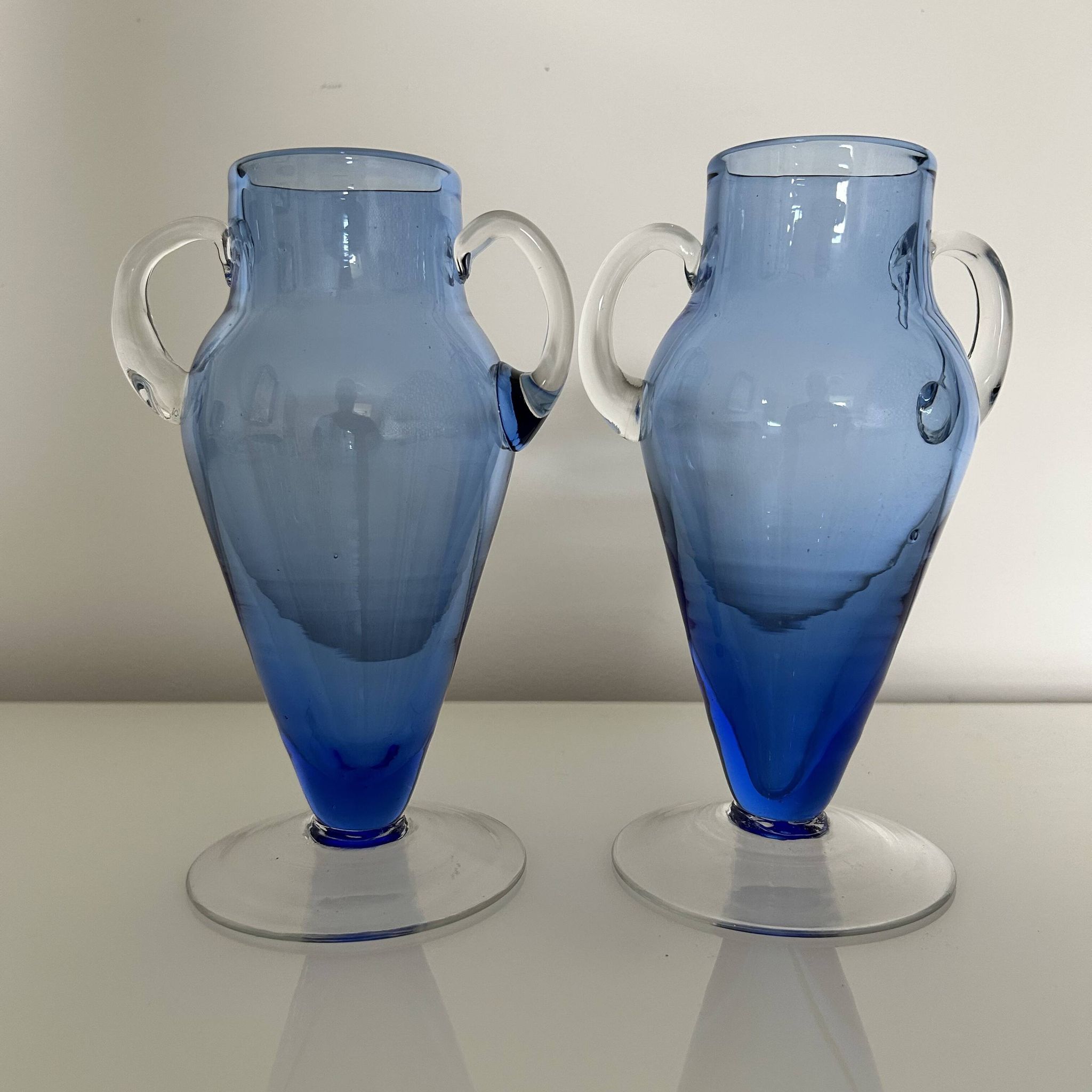 Pair of glacier blue glass vases